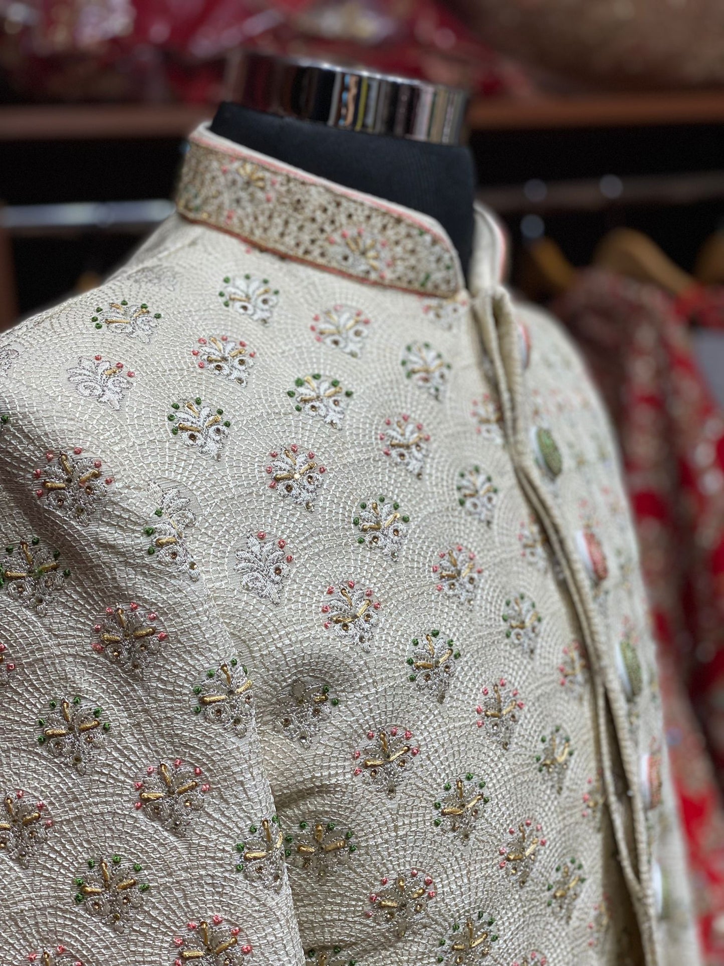 Ivory Cream Embroidered Sherwani