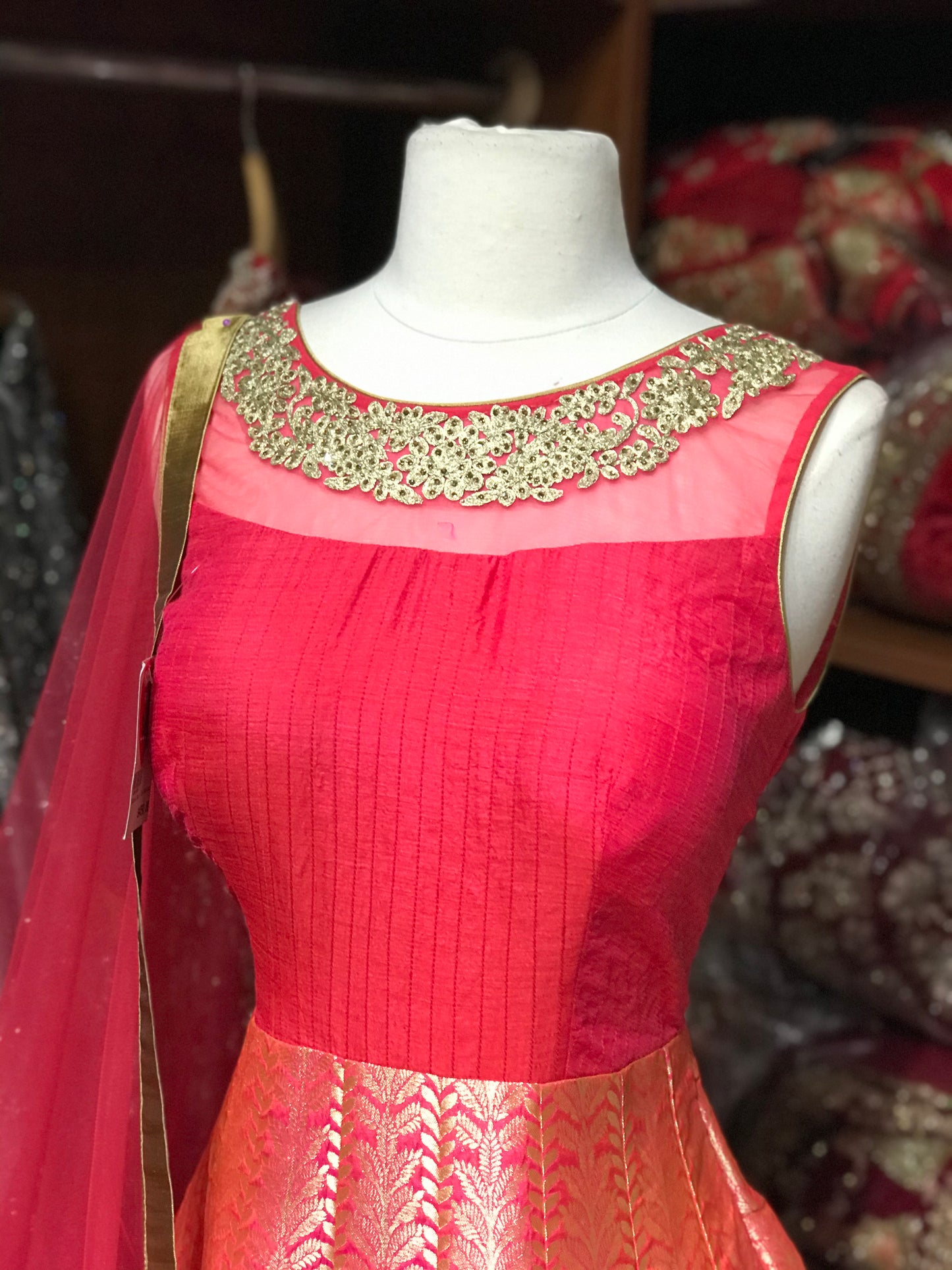 Coral Size 38 Banarasi Anarkali