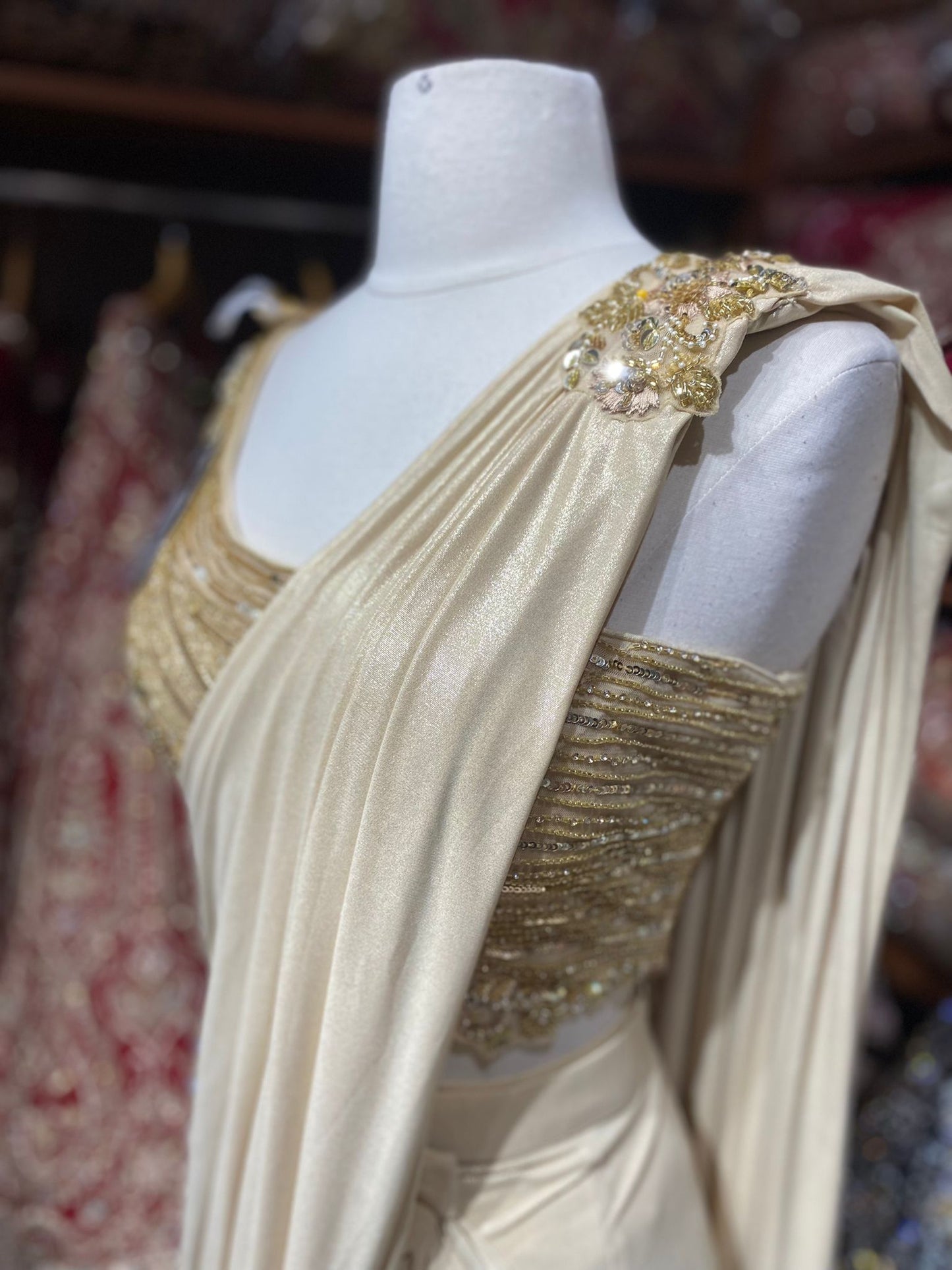 Shimmering Gold Pre-Stitched Saree W/ Readymade Blouse PSS-32