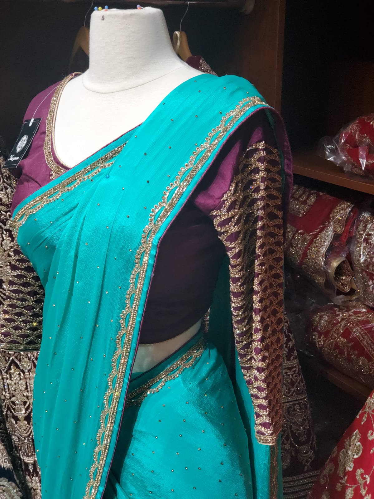 Turquoise Green Georgette Saree W/ Readymade Blouse PWS-029