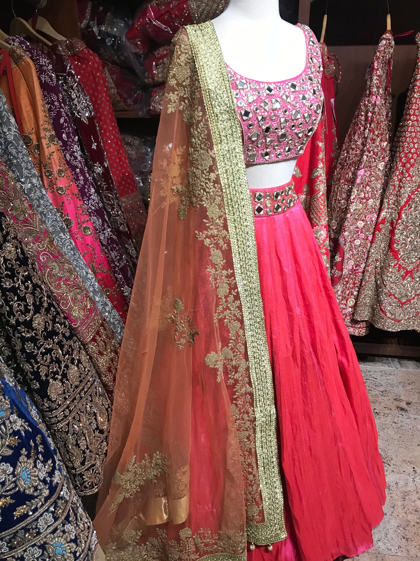 Pink Orange Size 36 Lehenga