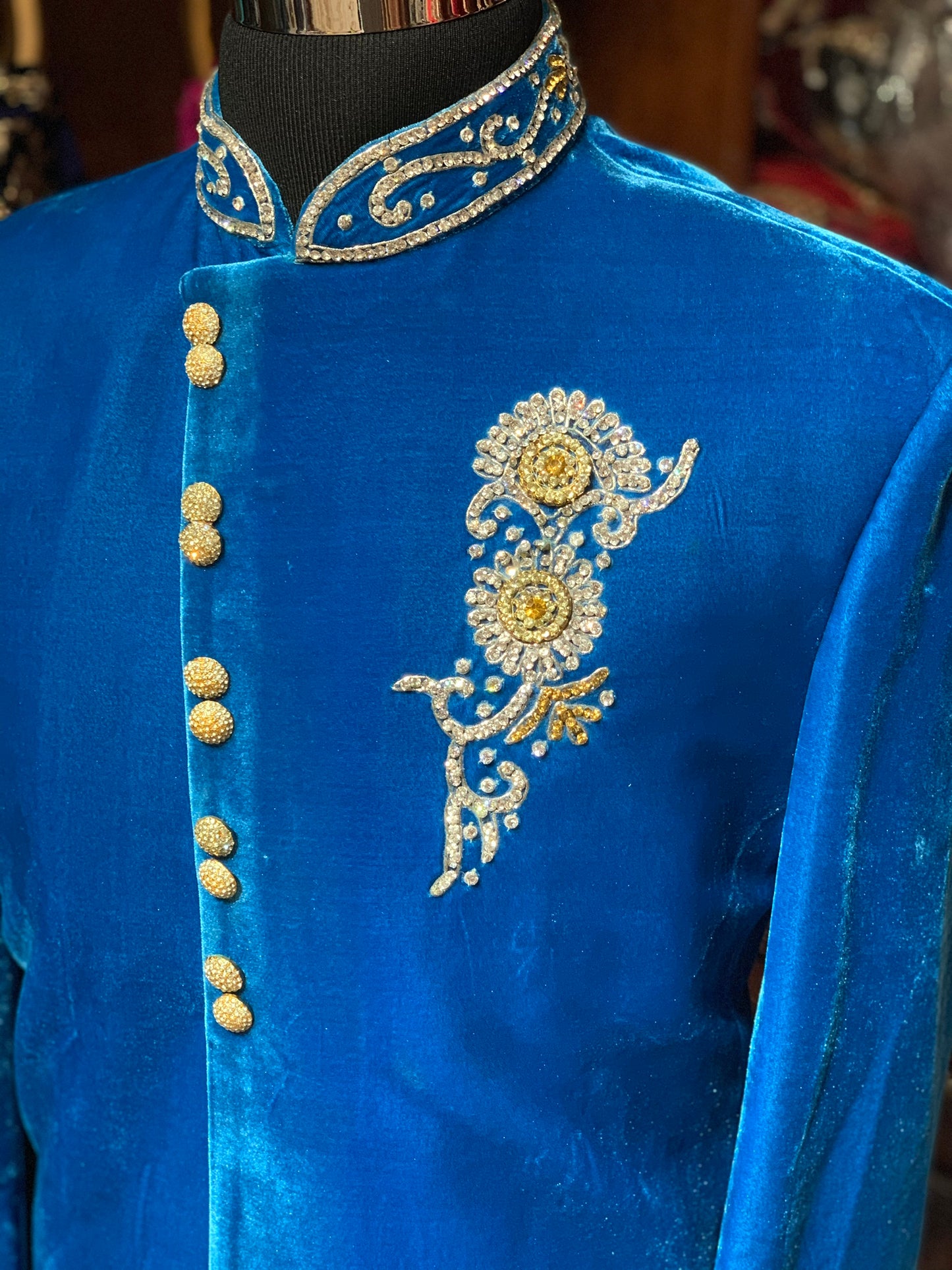 Asymmetric Velvet Sherwani