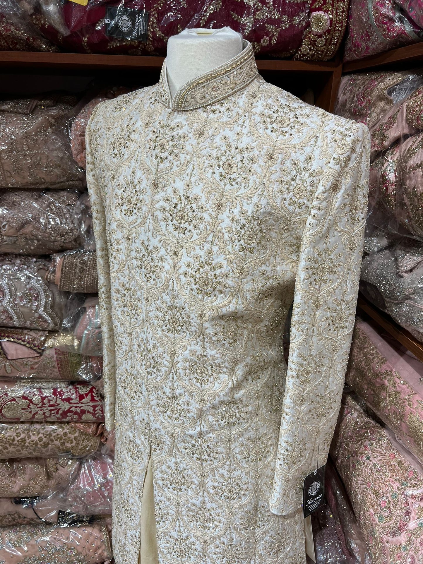 Beige Embroidered Wedding Sherwani