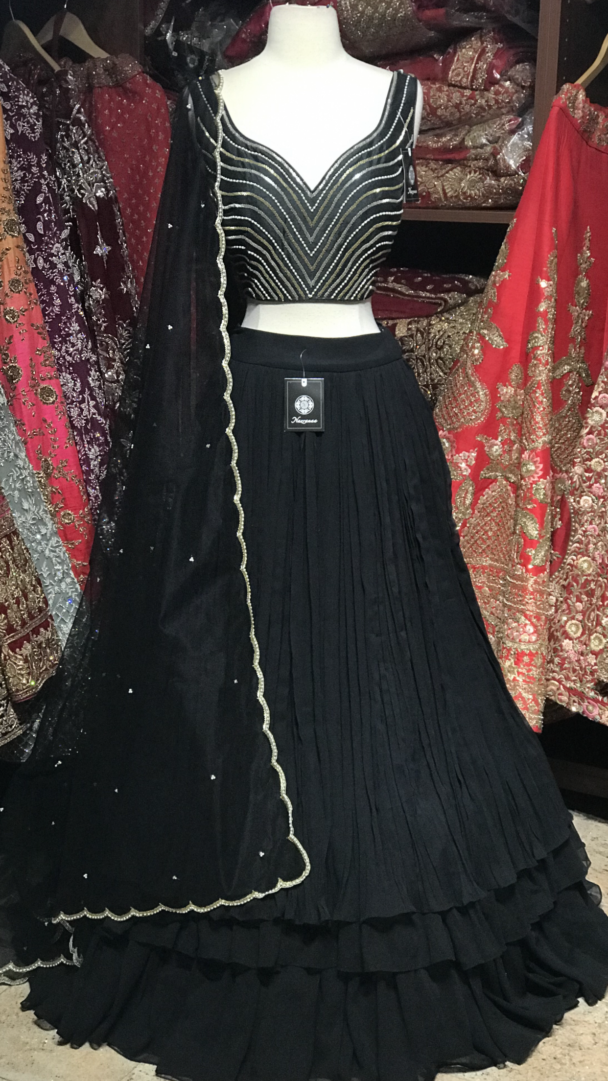 Black Size 38 Tiered Lehenga