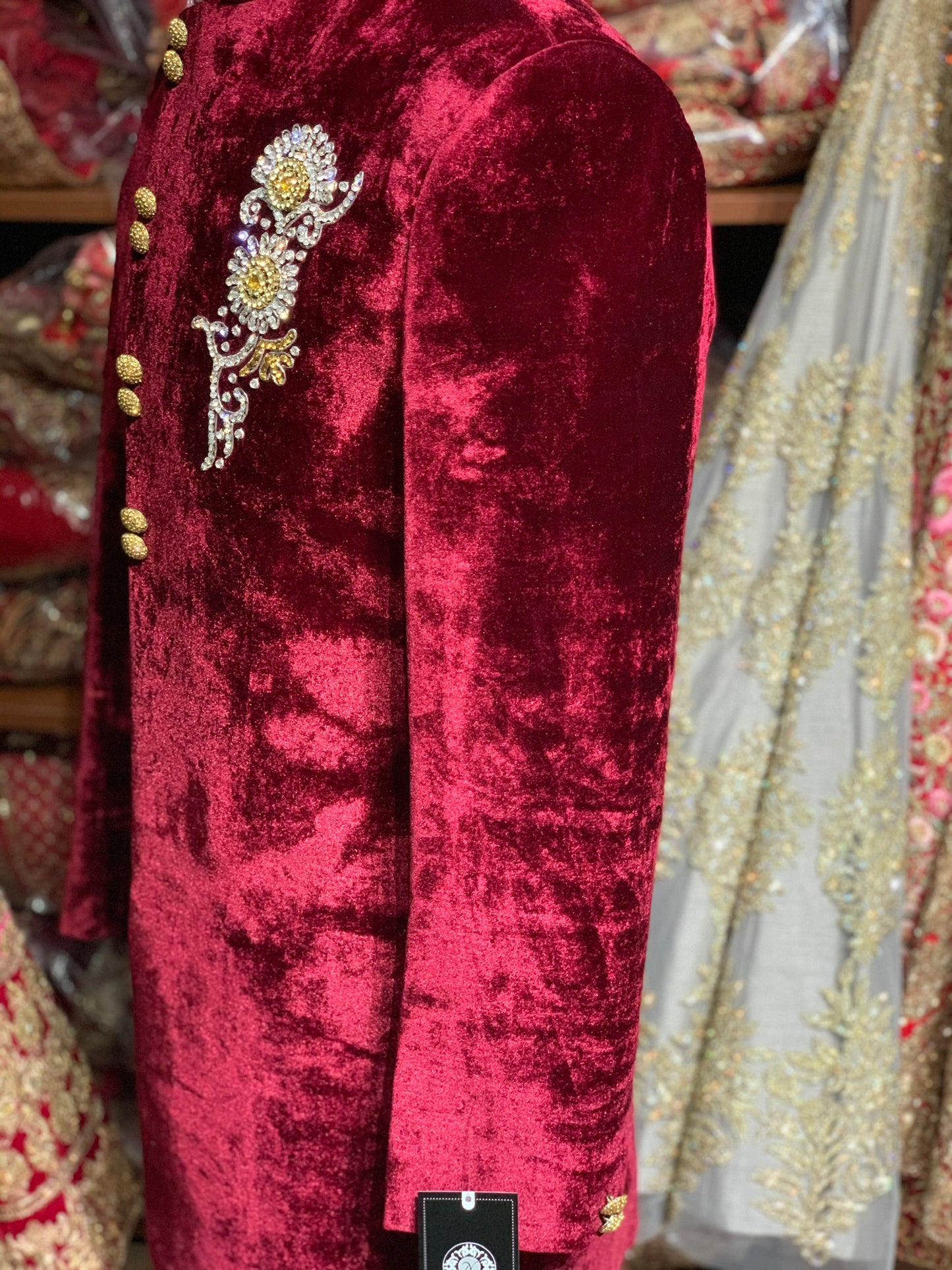 Asymmetric Velvet Sherwani