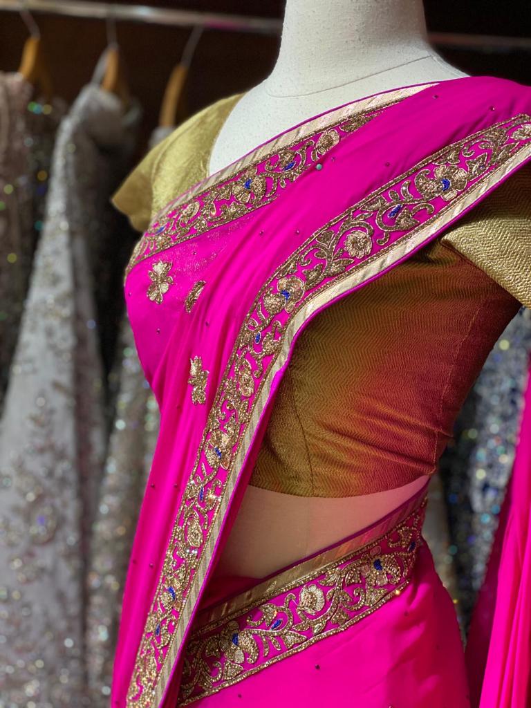 Hot Pink Georgette Saree