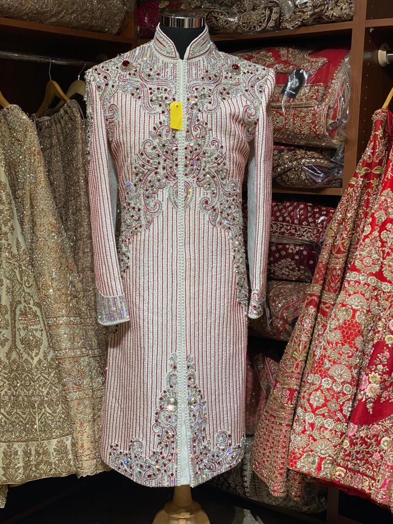 Pink and White Brocade Size 40 Sherwani