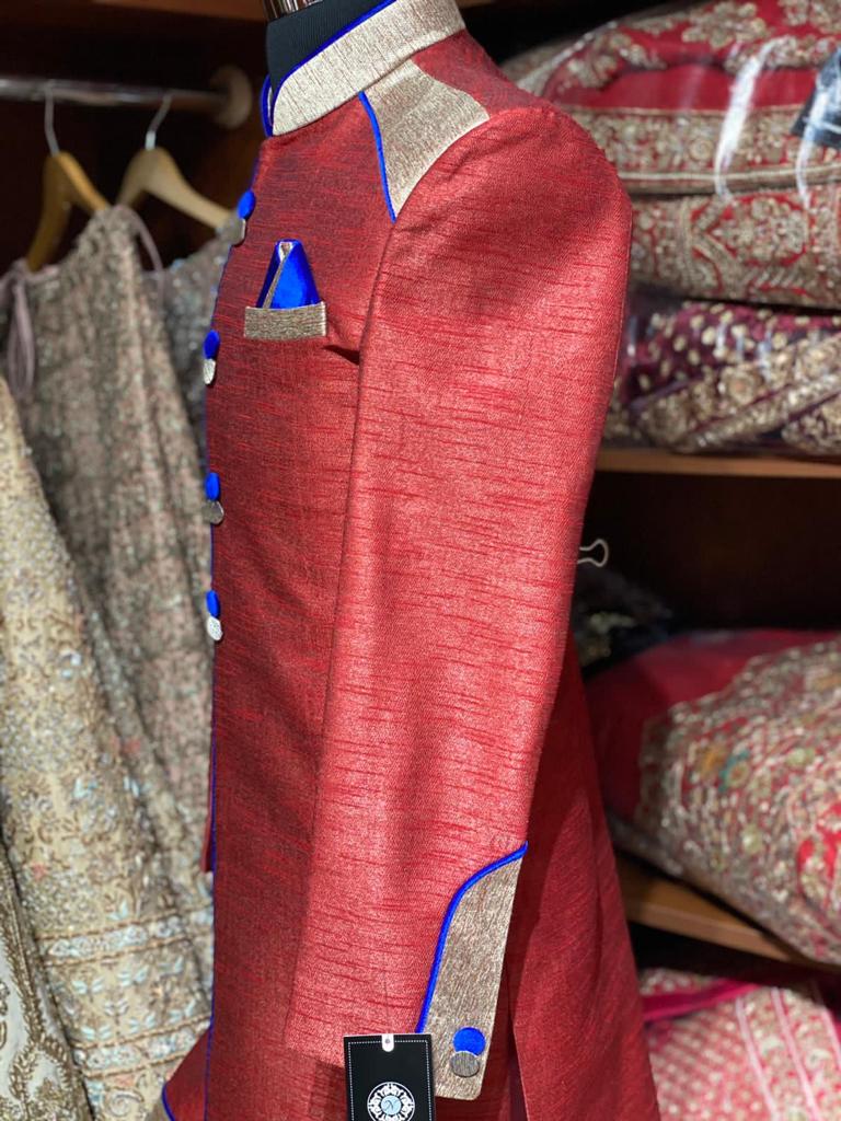 Red Raw Silk Size 36 Sherwani