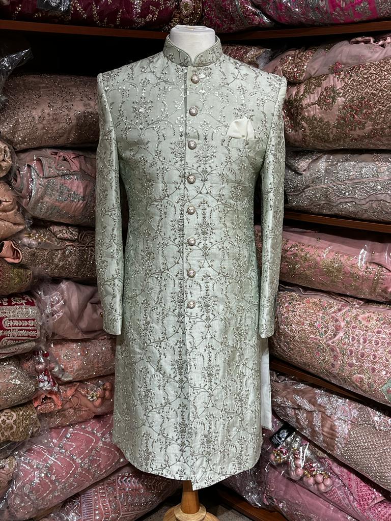 Sea Green Thread Embroidered Sherwani-S28-S13