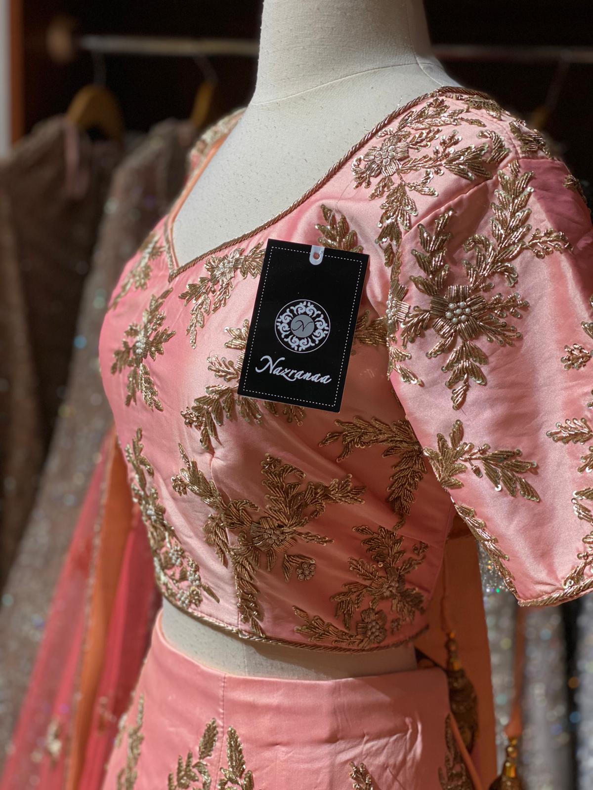 Peach Size 40 Silk Bridal Lehenga