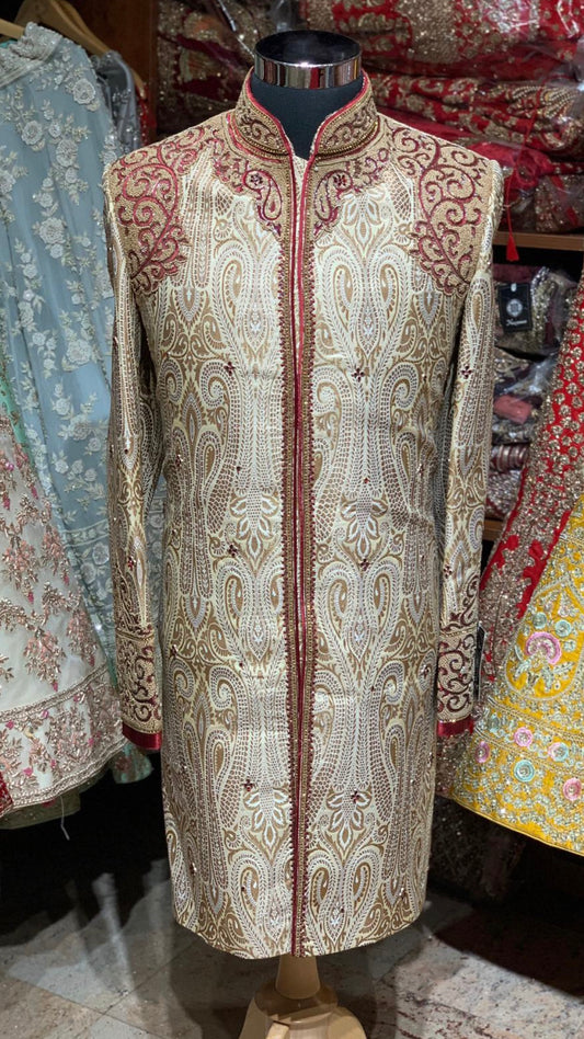 Ivory Red Size 40 Wedding Sherwani