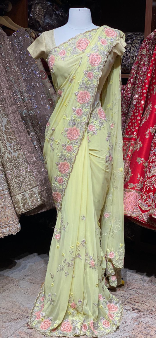 Lemon Yellow Georgette Saree PWS-26