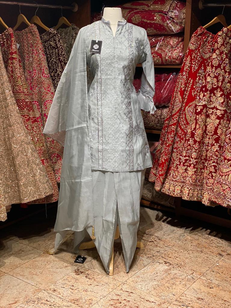 Shiny Silver and Grey Dhoti Party Wear Suit Collection PWS-043