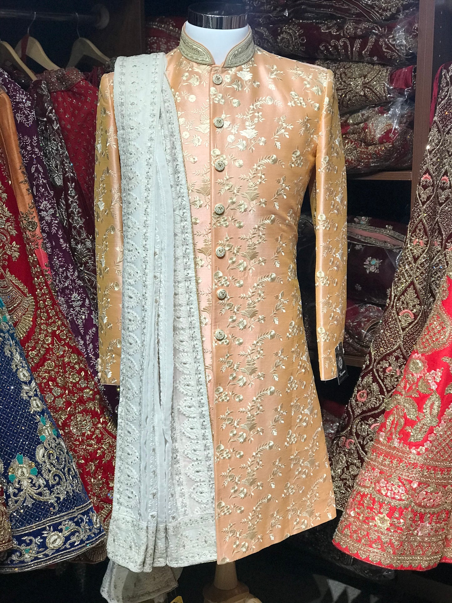 Peach Raw Silk Sherwani