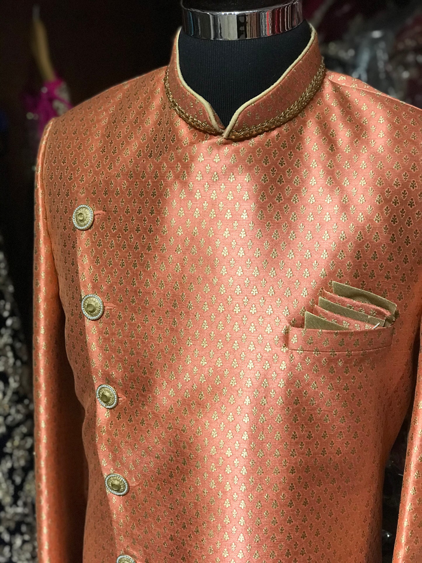 Peach Brocade Sherwani