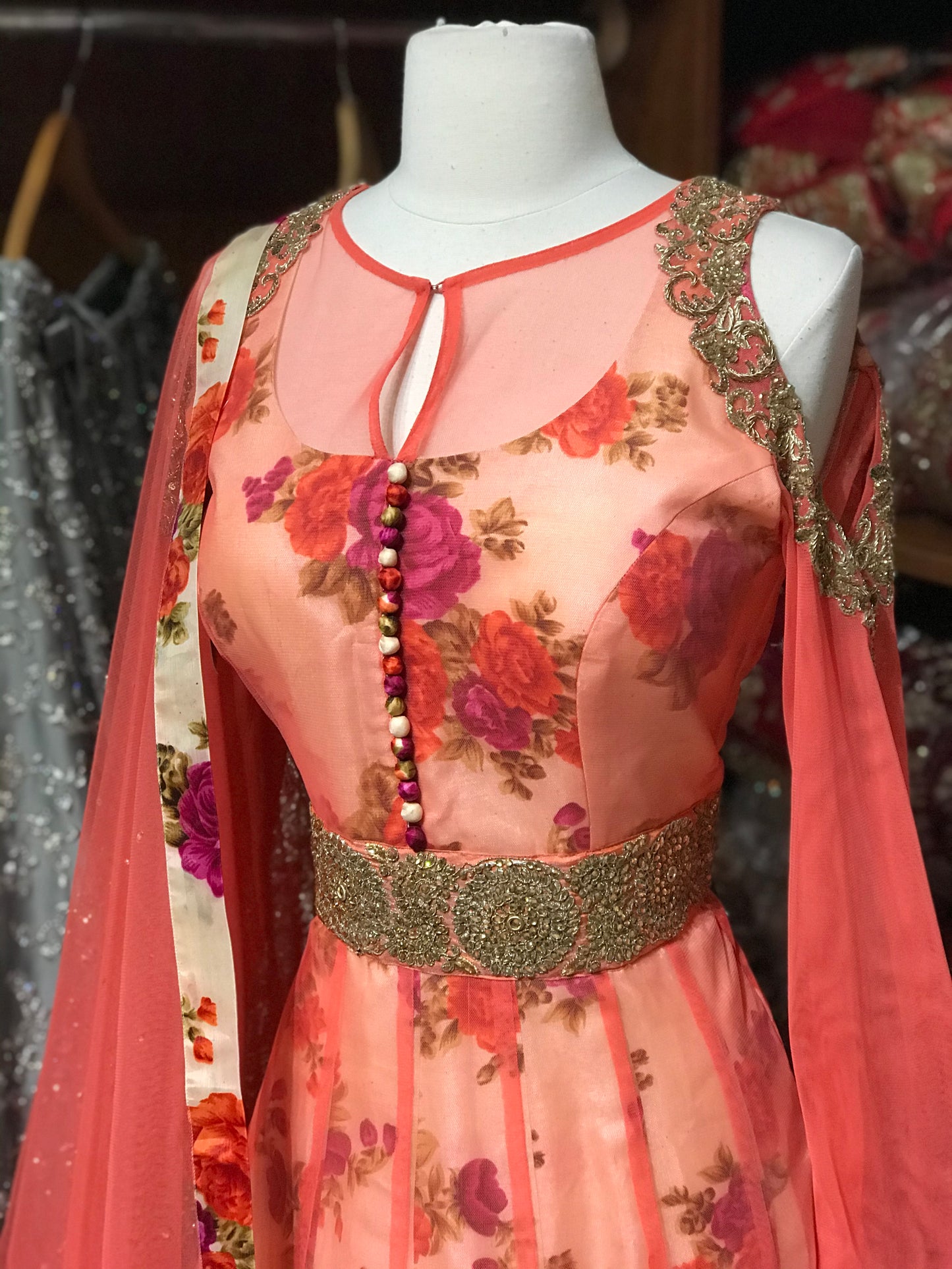 Coral Size 38 Floral Anarkali