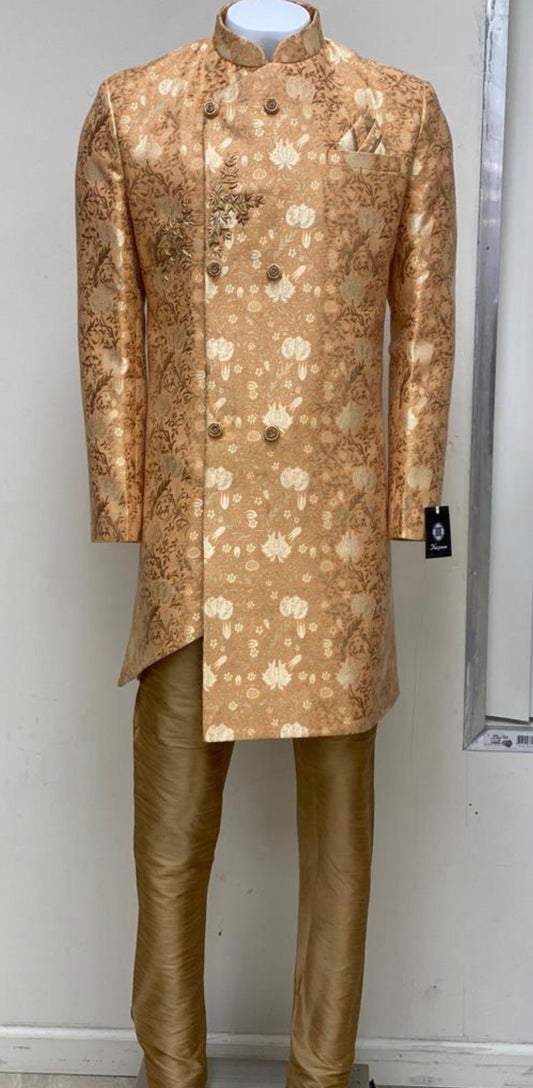 Peach Brocade Sherwani