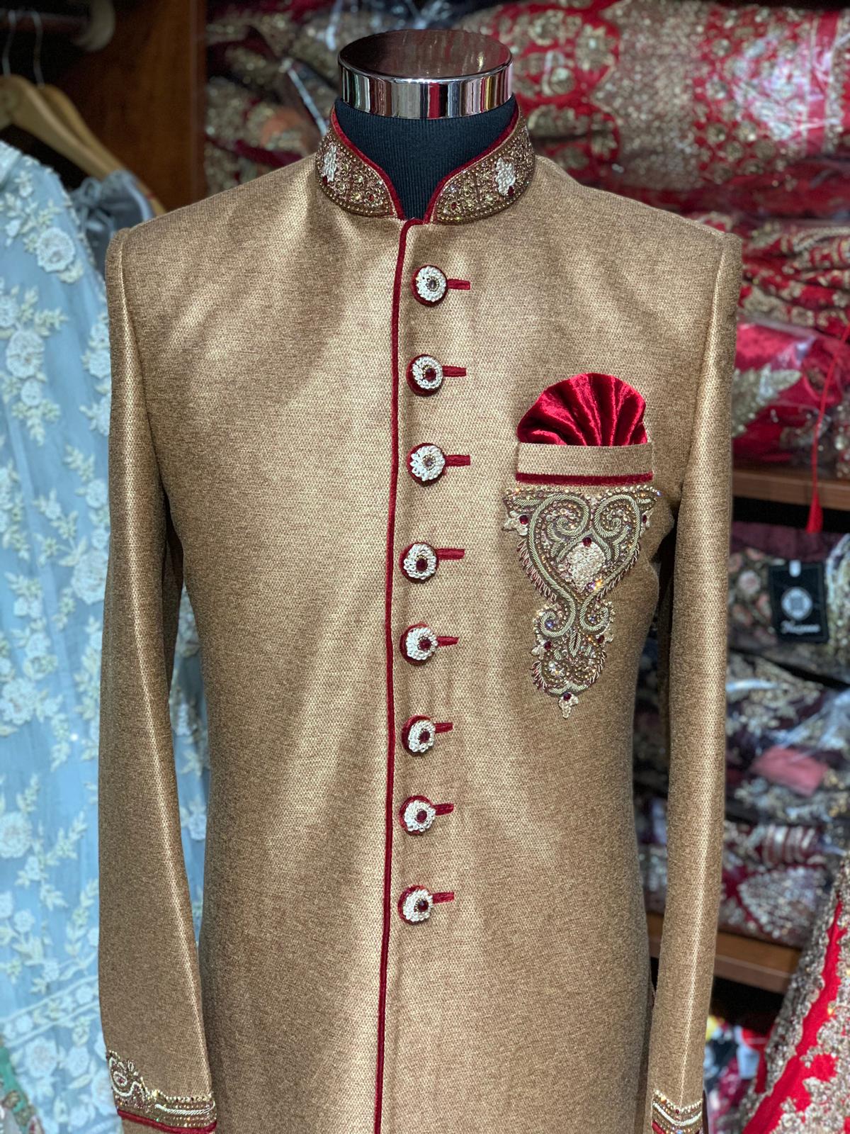 Gold Red Size 40 Wedding Sherwani