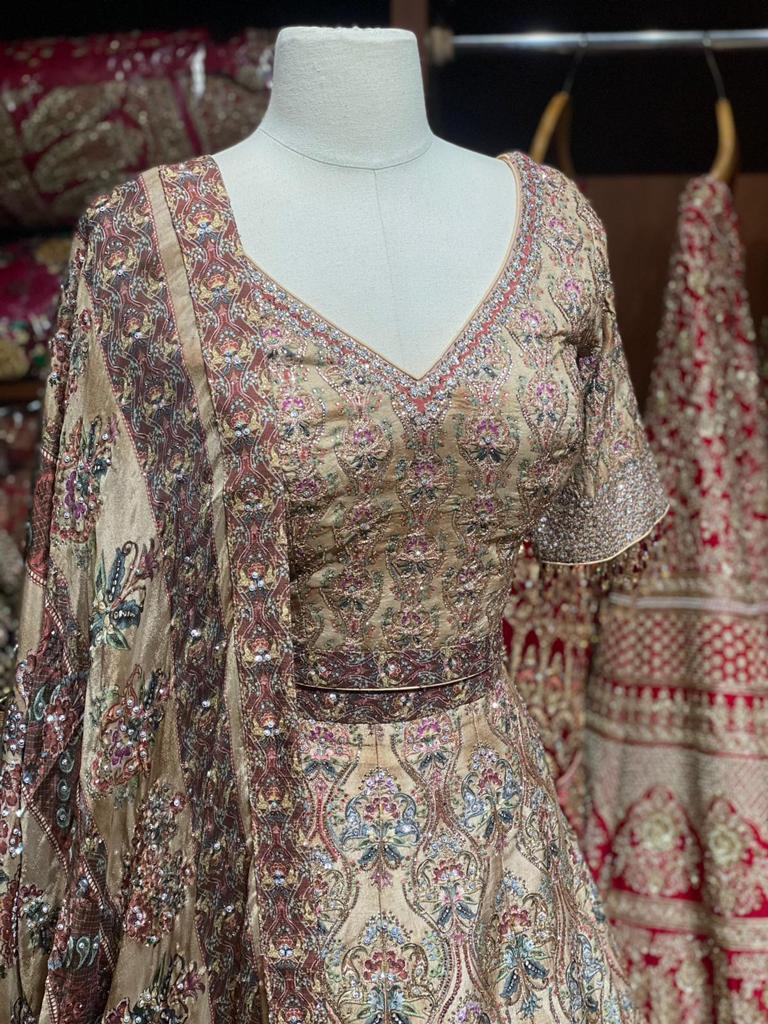 Walnut Brown Digital Printed Party Wear Lehenga PWL-067