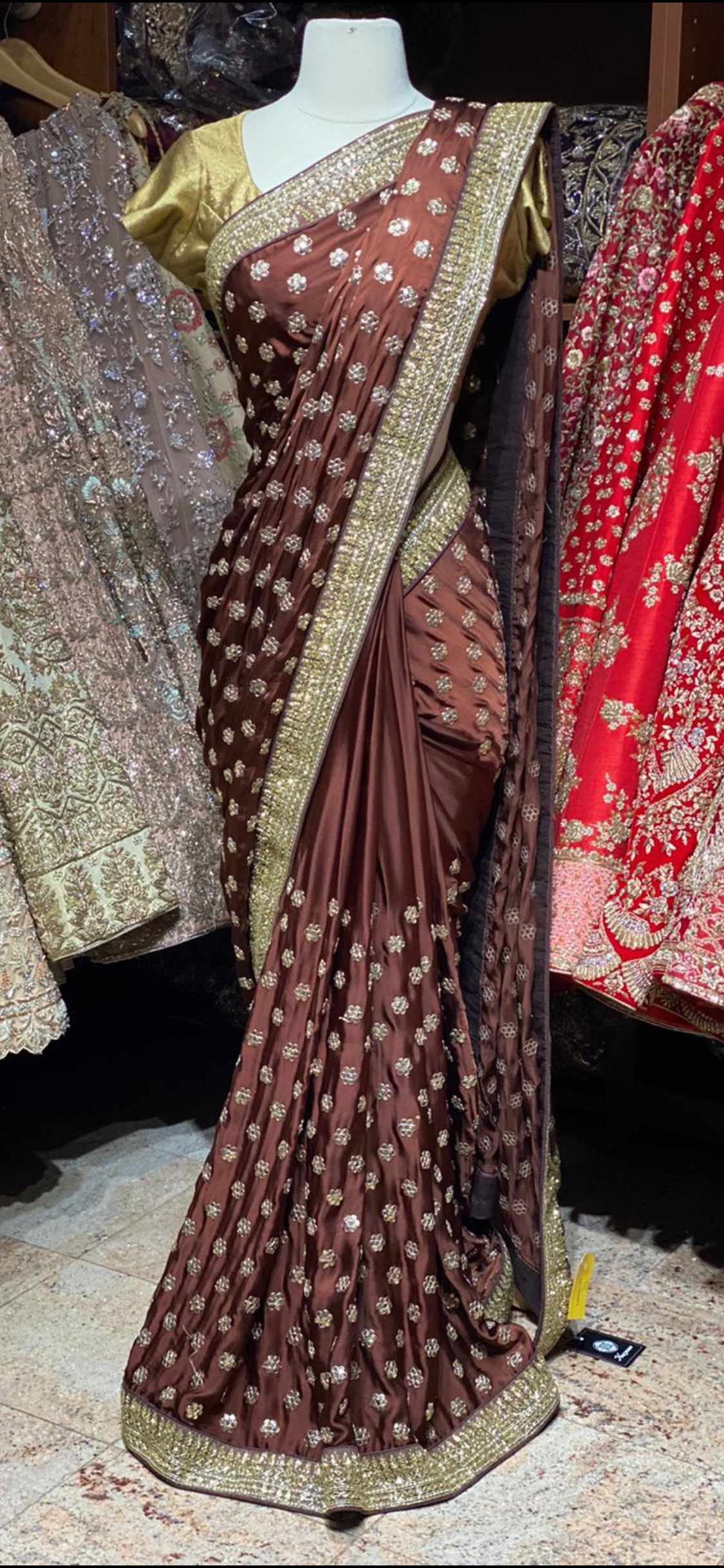 Cinnamon Brown Satin Silk Saree PWS-021