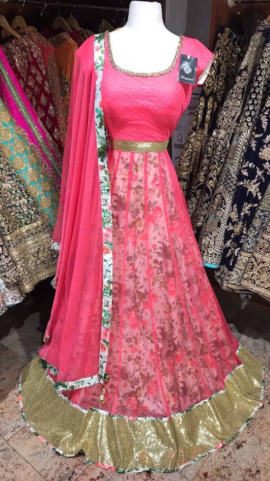 Pink Size 38 Floral Anarkali