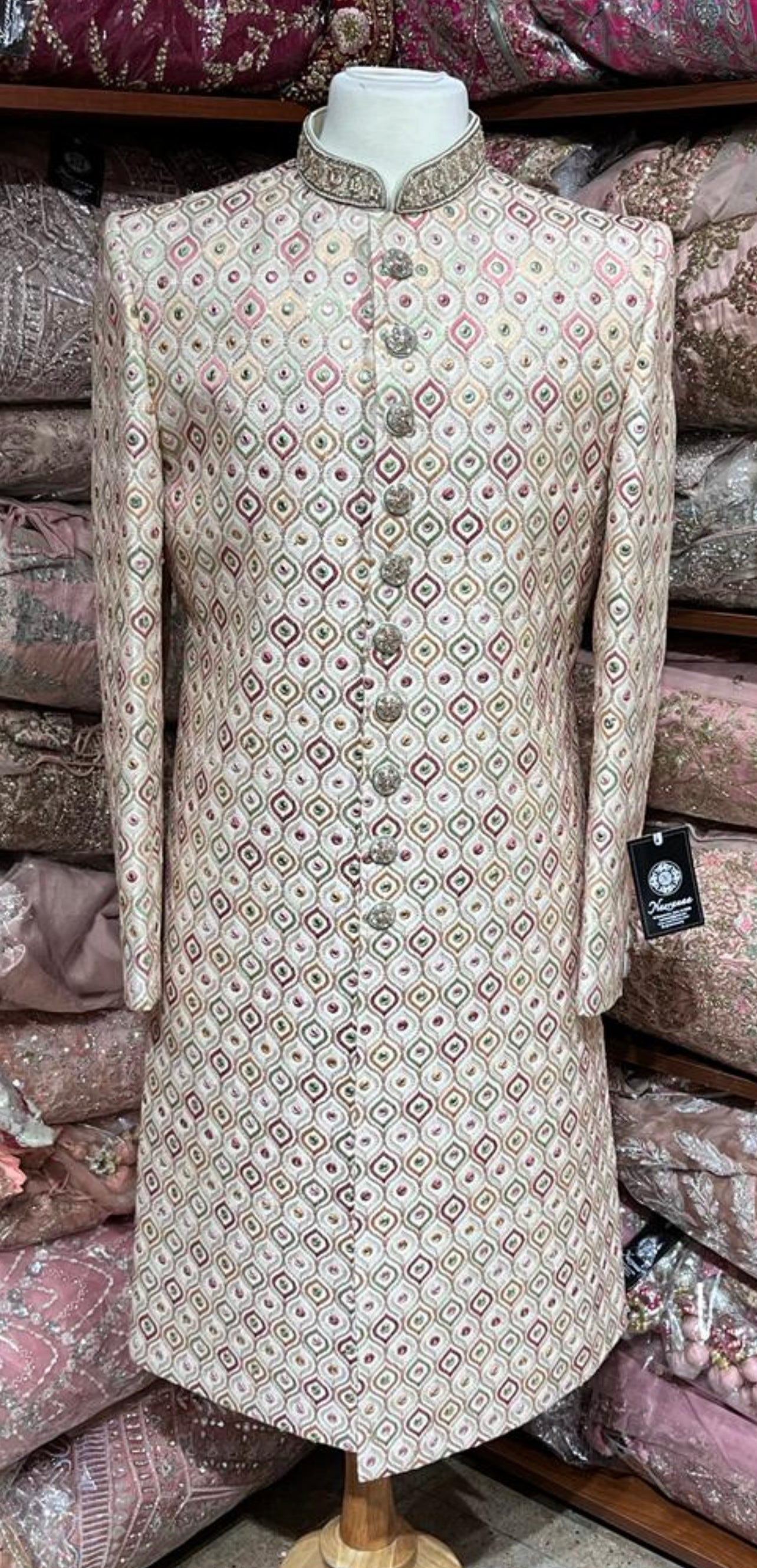 Ivory Mirror Embroidered Sherwani- S13-72