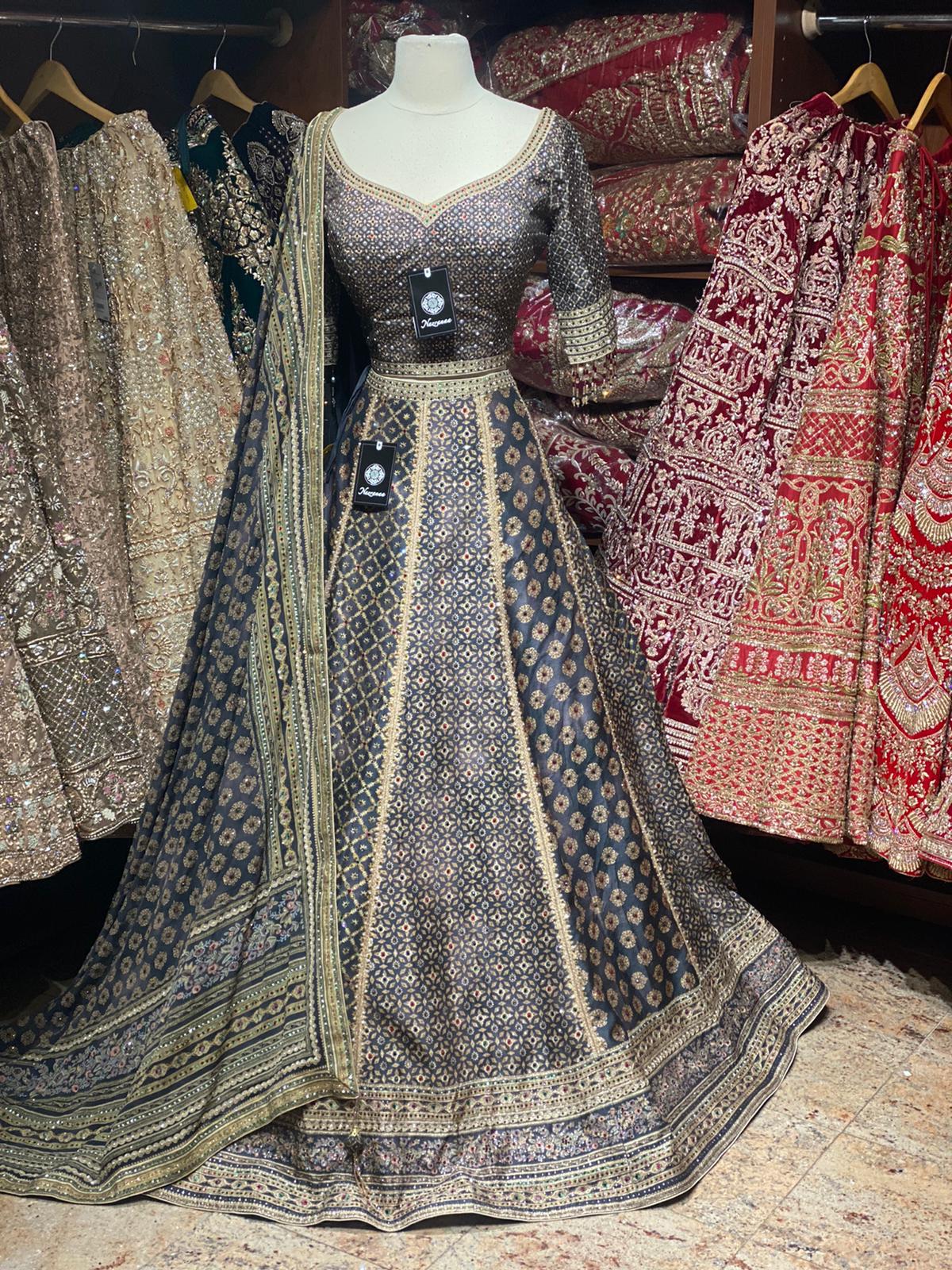 Charcoal Grey 3D Print Party Wear Lehenga PWL-063