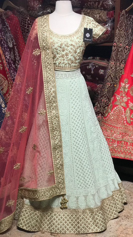 Mint Coral Size 38 Lucknowi Lehenga