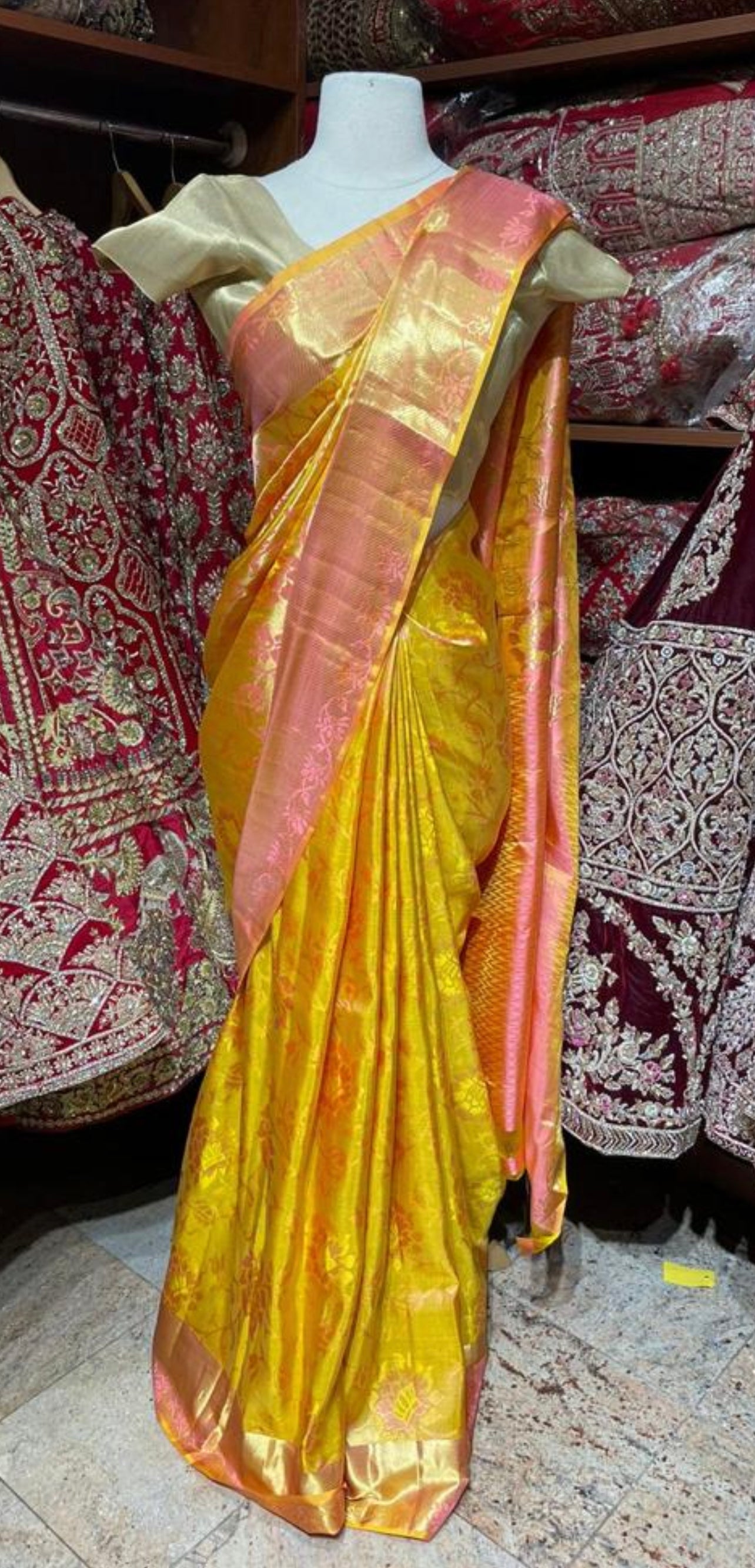 Saffron Yellow Pure Silk Saree PSK-08