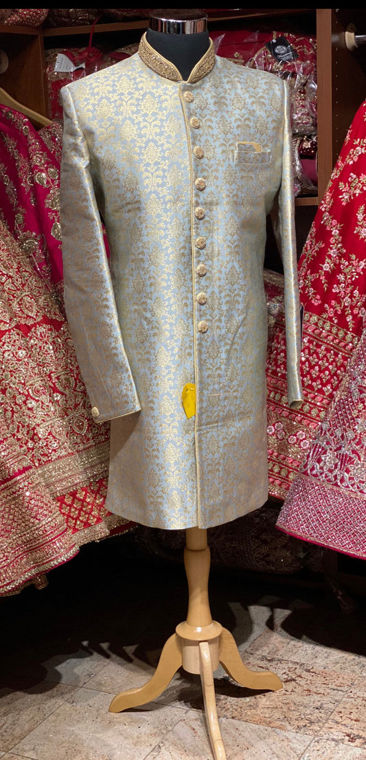 Powder Blue Zari Embroidered Sherwani-1193