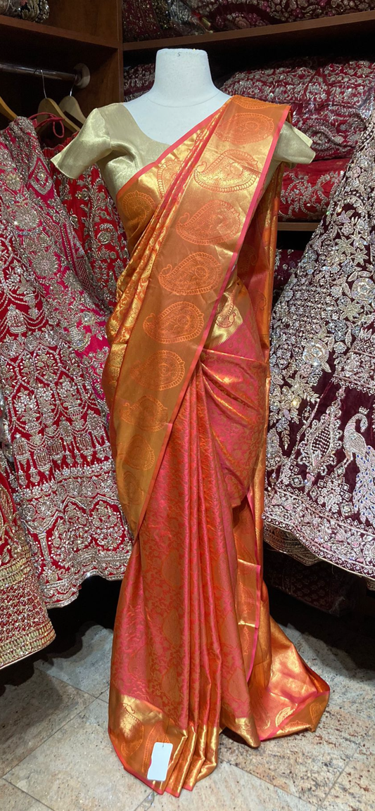 Tangerine Orange Pure Silk Kanjeevaram Saree PSK-019