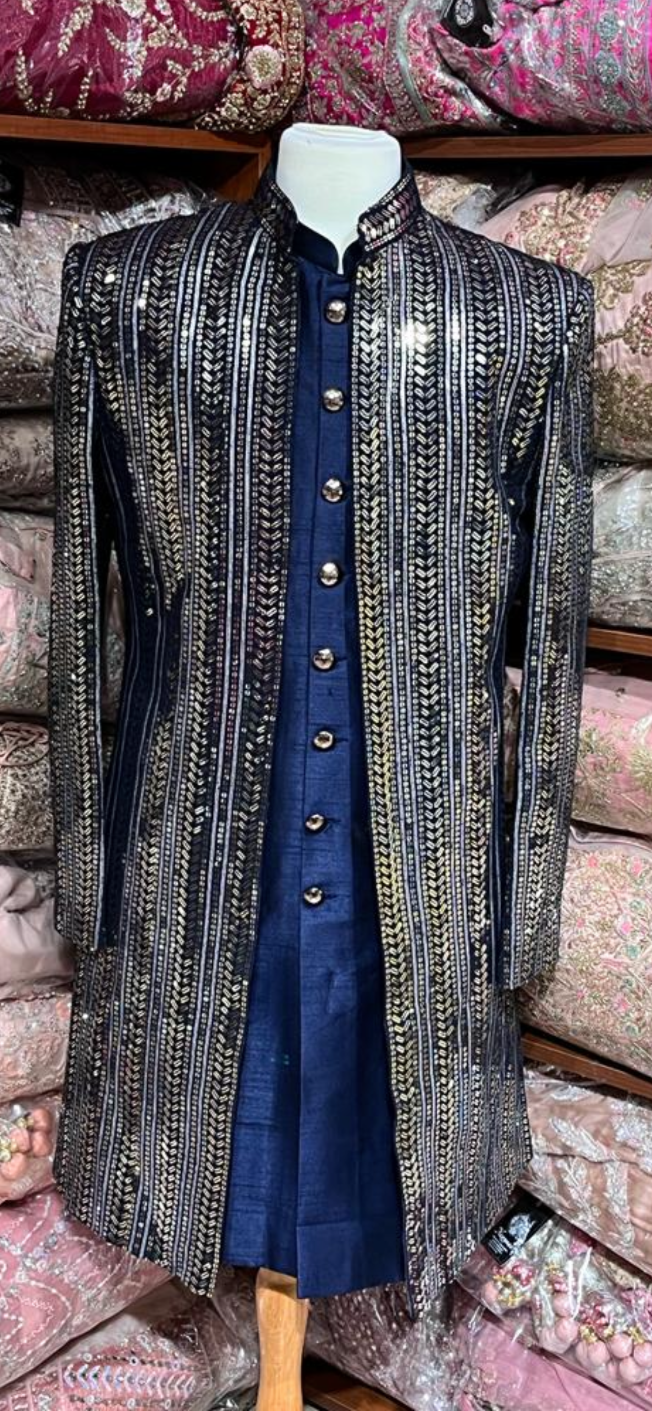 Navy Blue Sequence Embroidered Sherwani-R14-N83