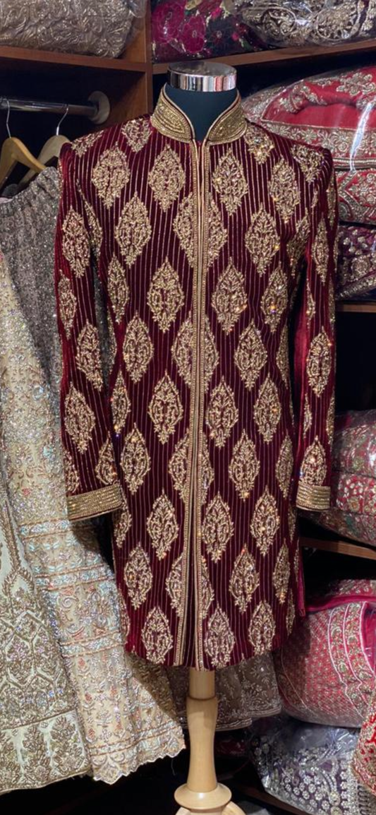 Maroon Velvet Size 40 Sherwani