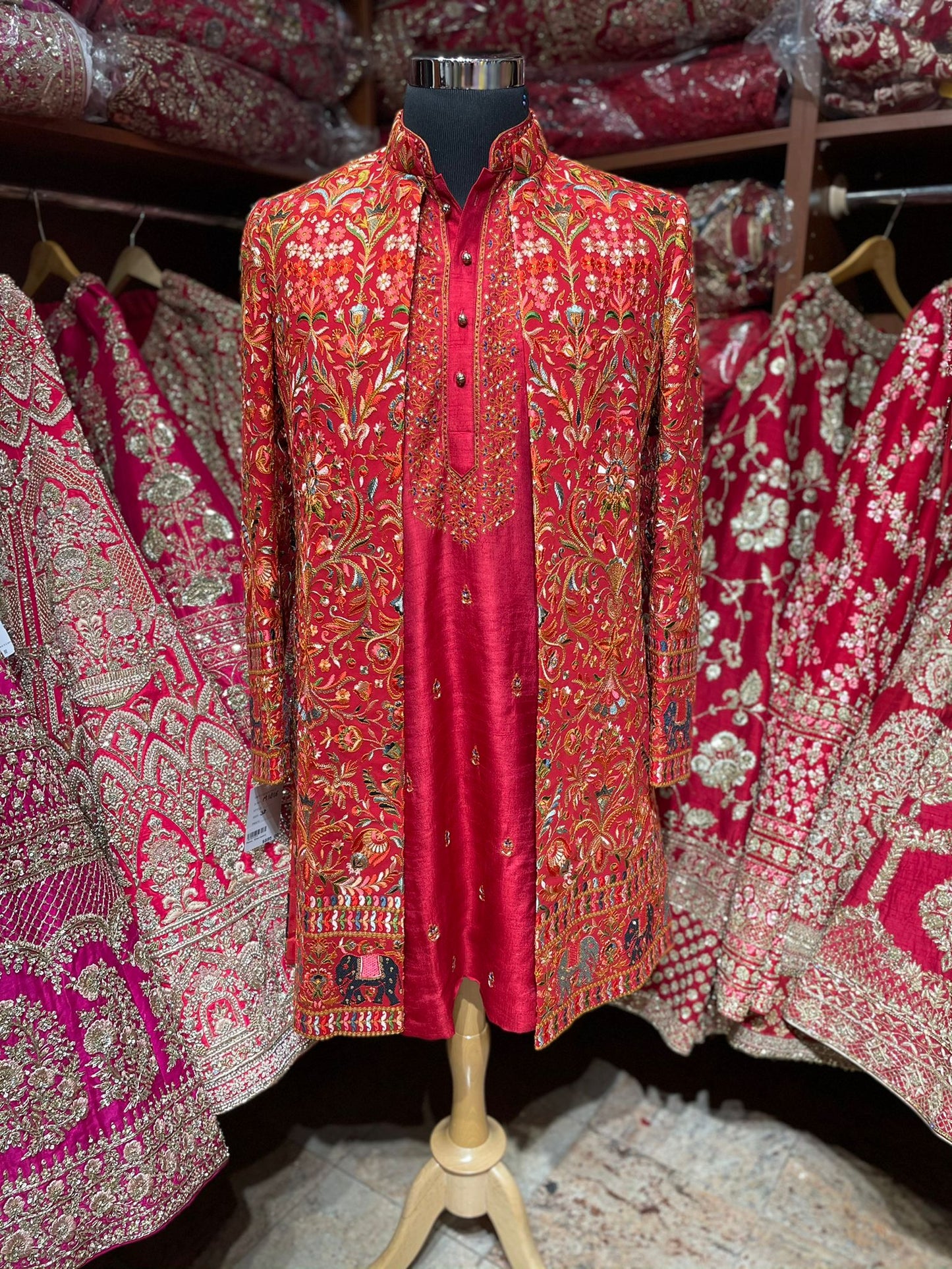 Red & Gold Embroidery Wedding Sherwani-M1016