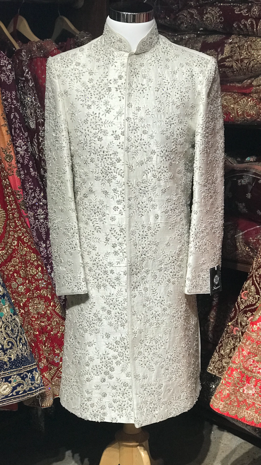 White Floral Embroidery Sherwani