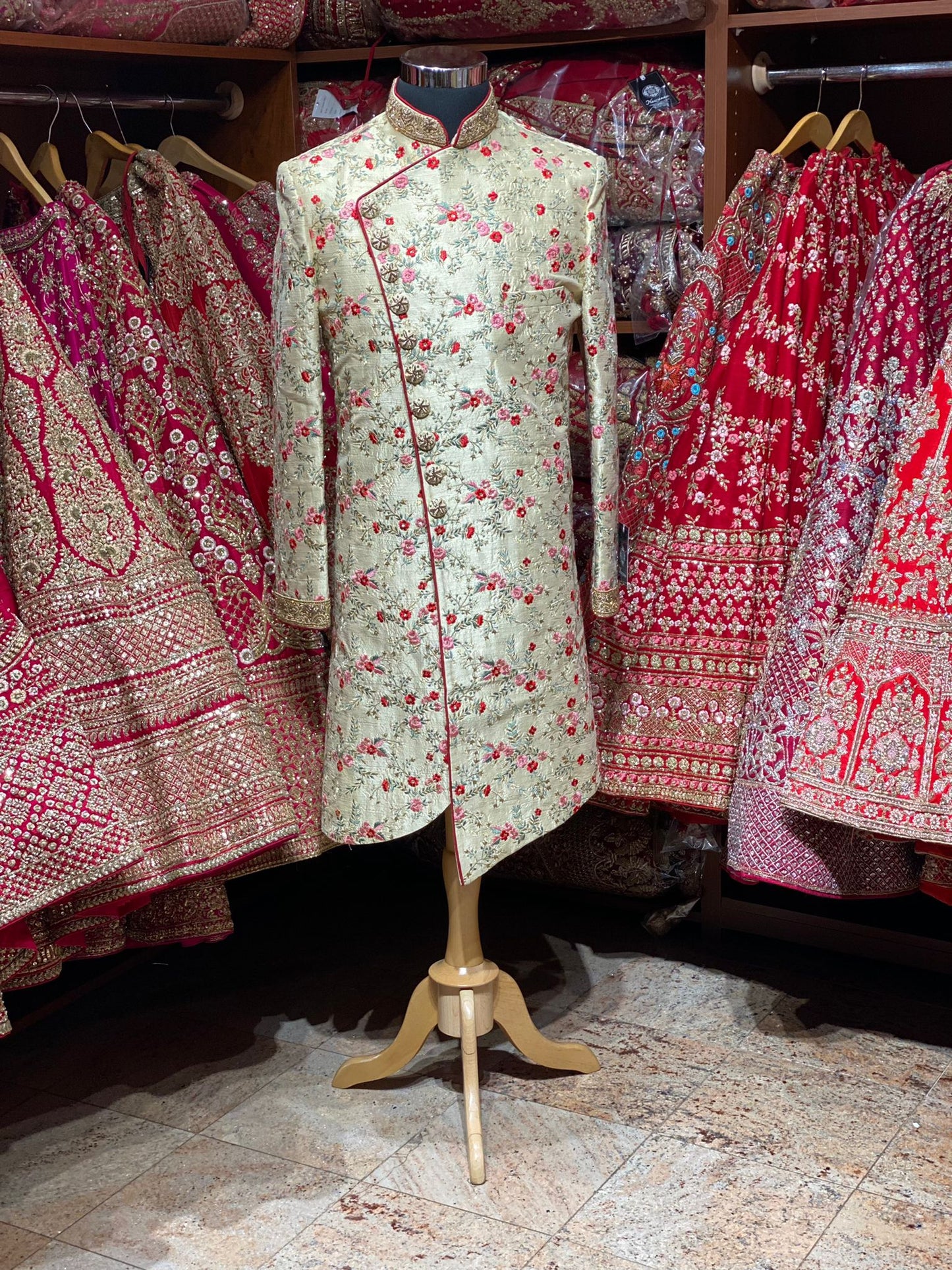 Cream Gold Embroidered Sherwani