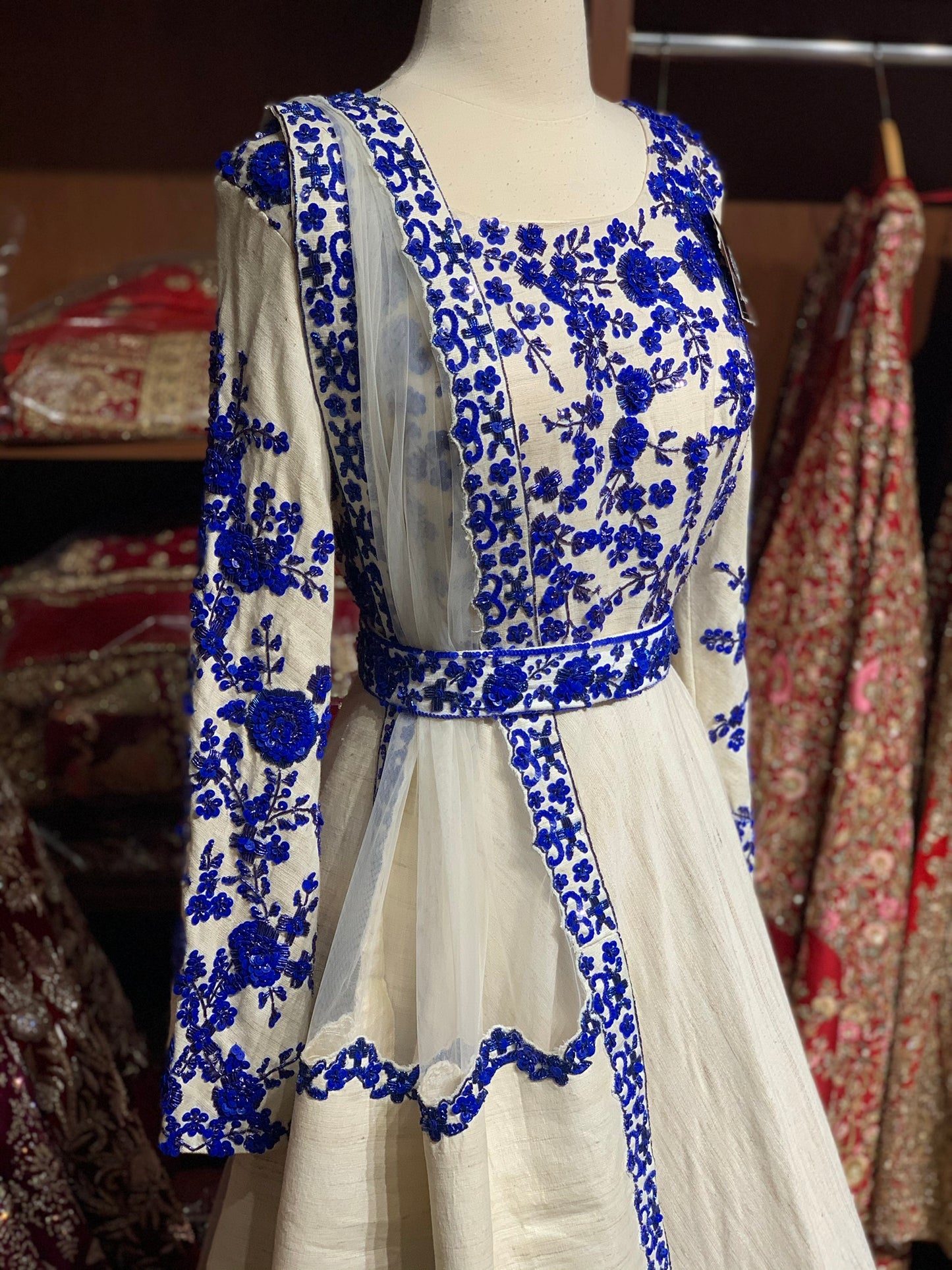 Ivory Blue Size 38 Belted Anarkali