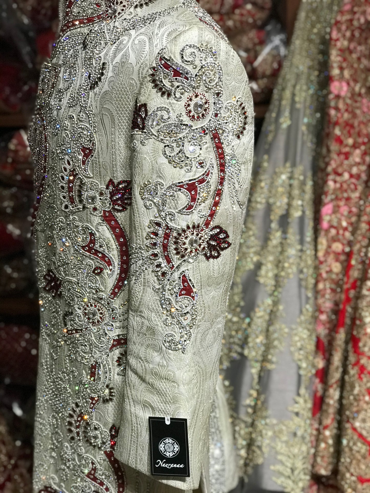 Cream Heavy Sherwani W/ Red Accents