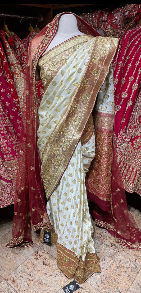 Ivory Cream Pure Silk Banarasi Bridal Saree BBS-020