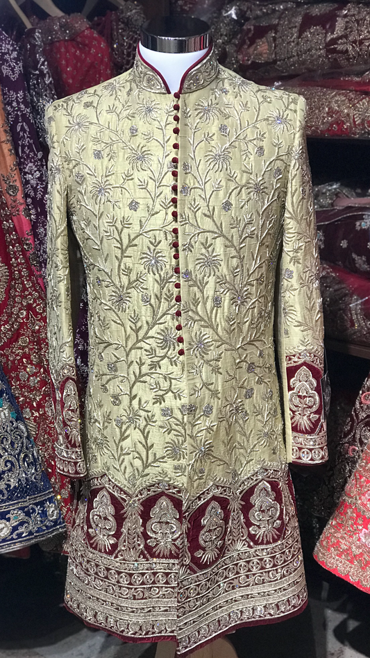 Gold Red Anarkali Sherwani