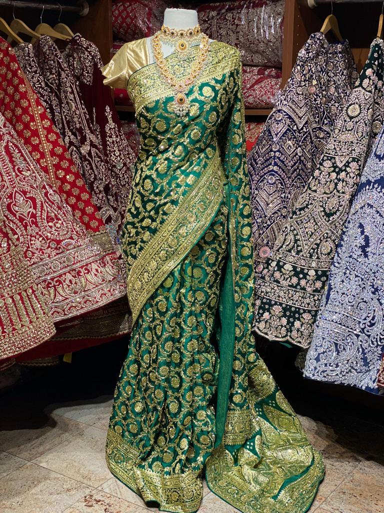 Emerald Green Pure Silk Banarasi Bridal Saree BBS-023
