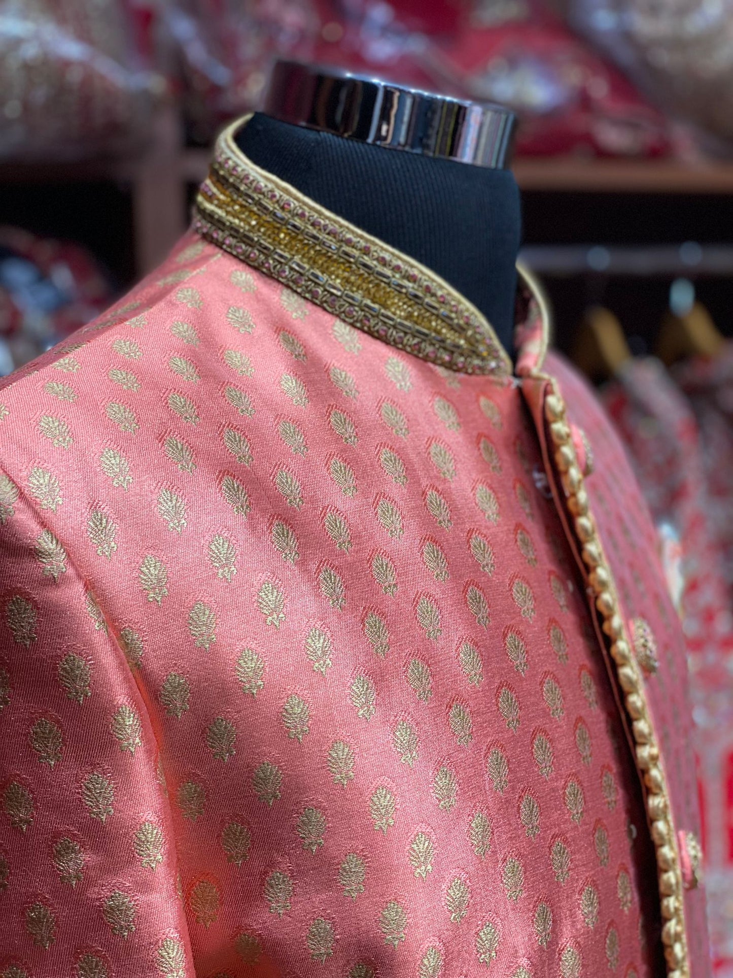 Melon Orange Brocade Sherwani