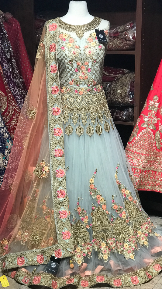 Grey Size 38 Net Anarkali