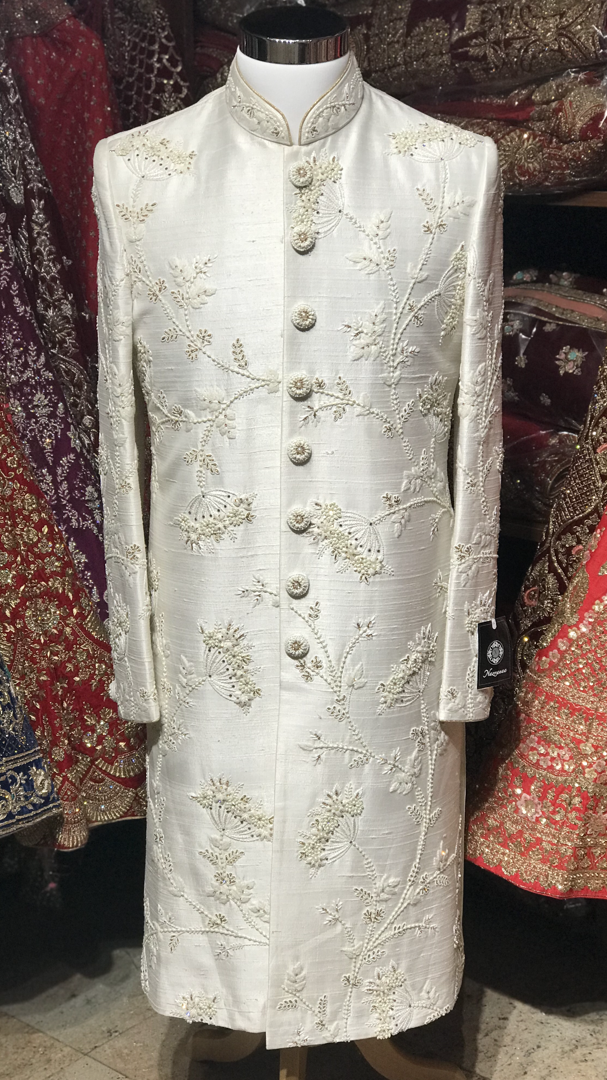 White Raw Silk Sherwani