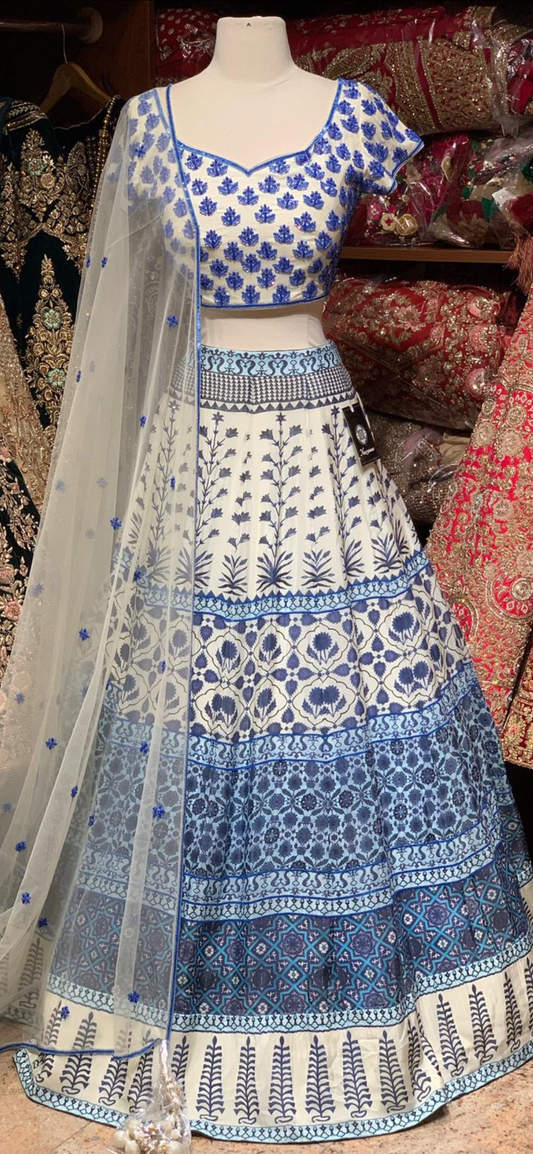 Elegant White & Blue Party Wear Lehenga PWL-073