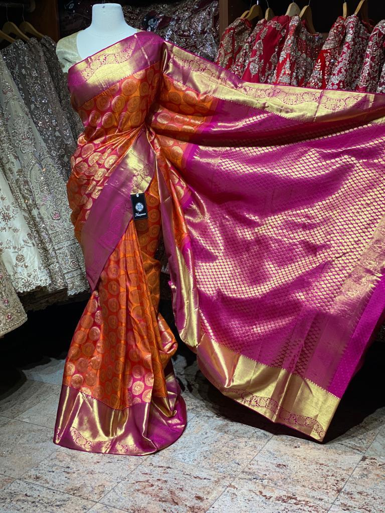 Orange and Pink Pure Silk Kanjeevaram Saree PSK-01