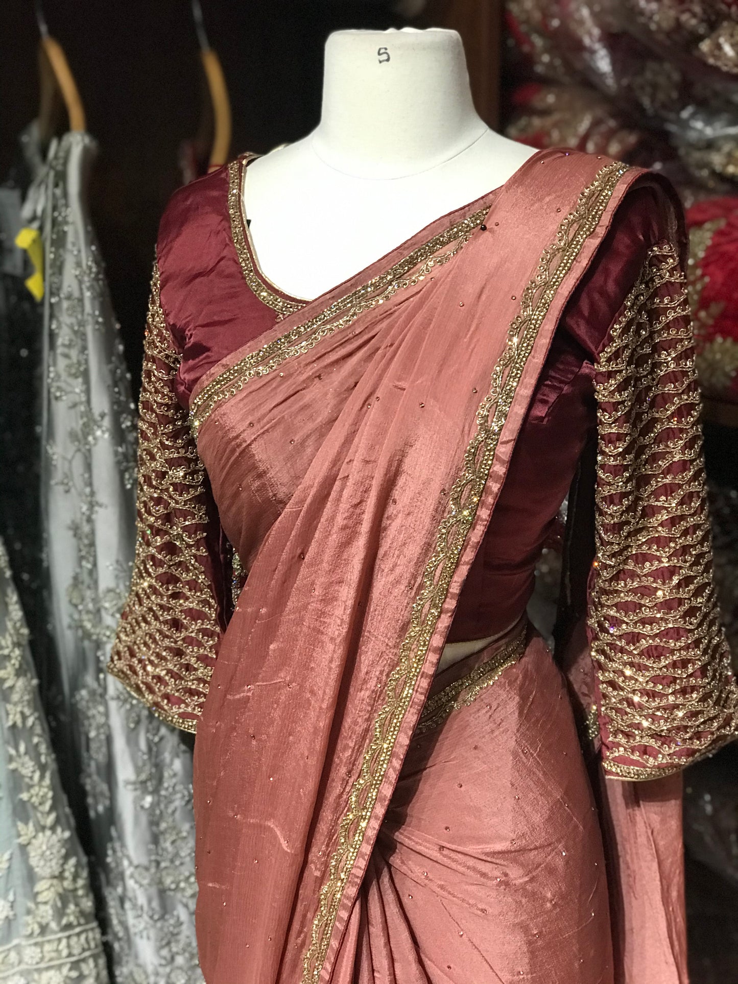 Dusty Rose Saree W/ Readymade Blouse