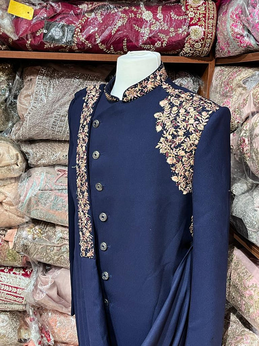 Navy Blue Embroidered Sherwani- R14-N61