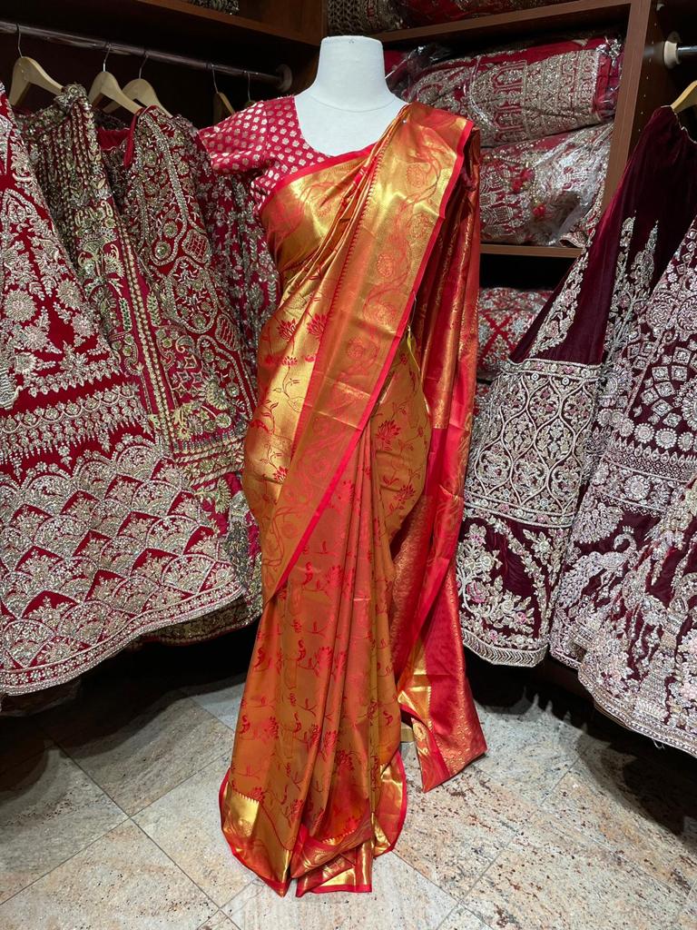 Rust Orange Pure Silk Kanjeevaram Saree PSK-06