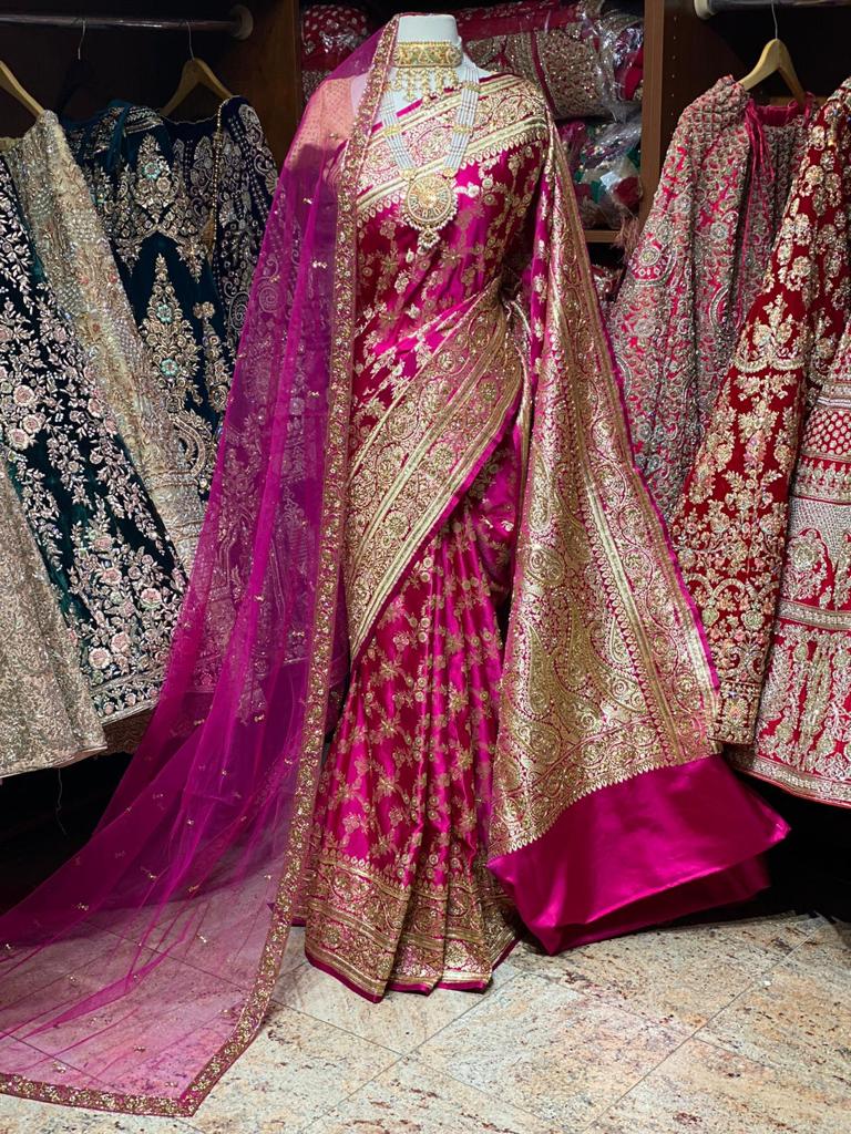 Hot Pink Pure Silk Banarasi Bridal Saree BBS-004